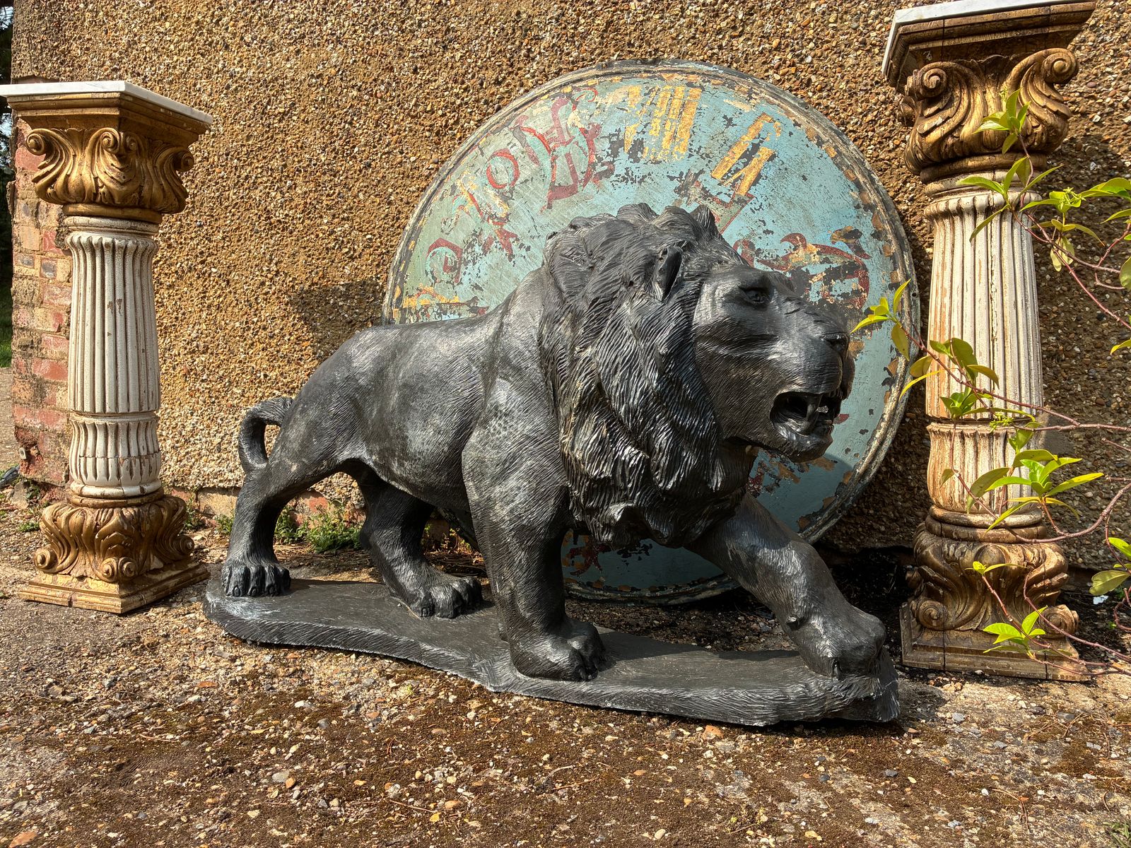 Hand Carved Lion Statue Black Natural African Stone Lion Garden Sculpture photo furniture