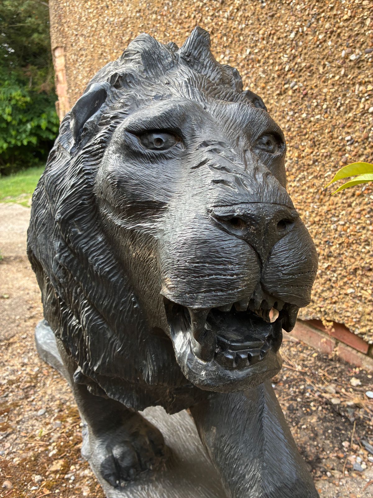 Hand Carved Lion Statue Black Natural African Stone Lion Garden Sculpture photo 750.0