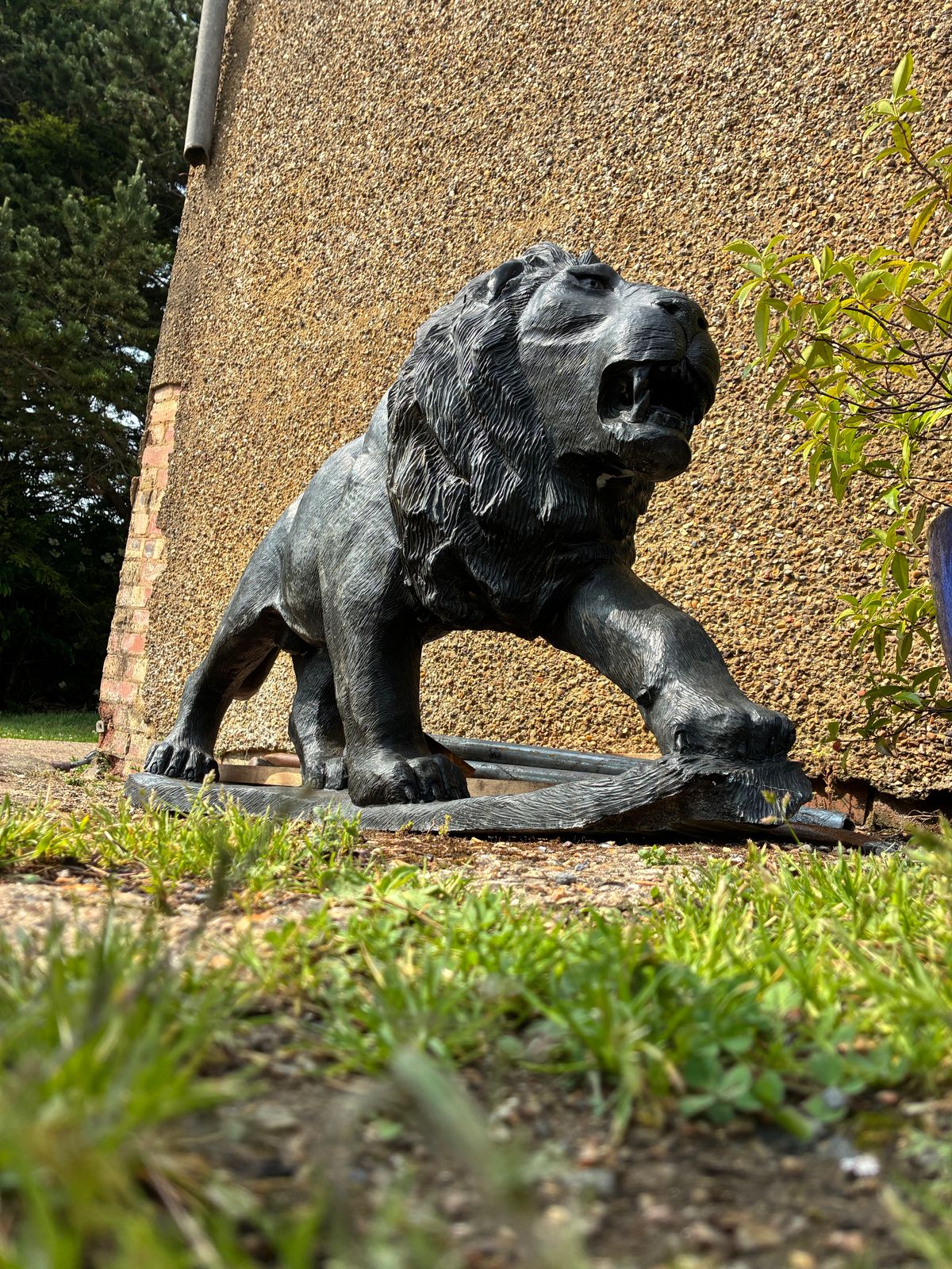 Hand Carved Lion Statue Black Natural African Stone Lion Garden Sculpture photo vinterior