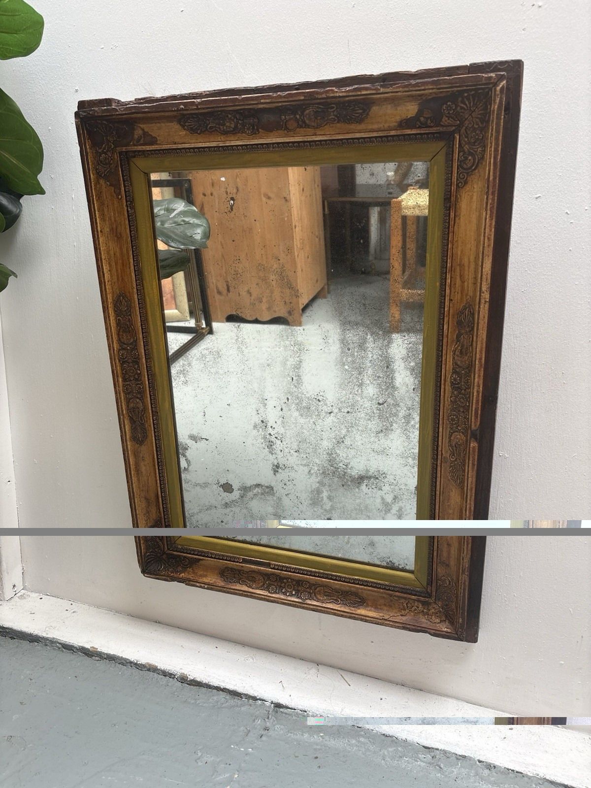 19th Century Antique French Empire Featuring Heavily Foxed Plate Mirror