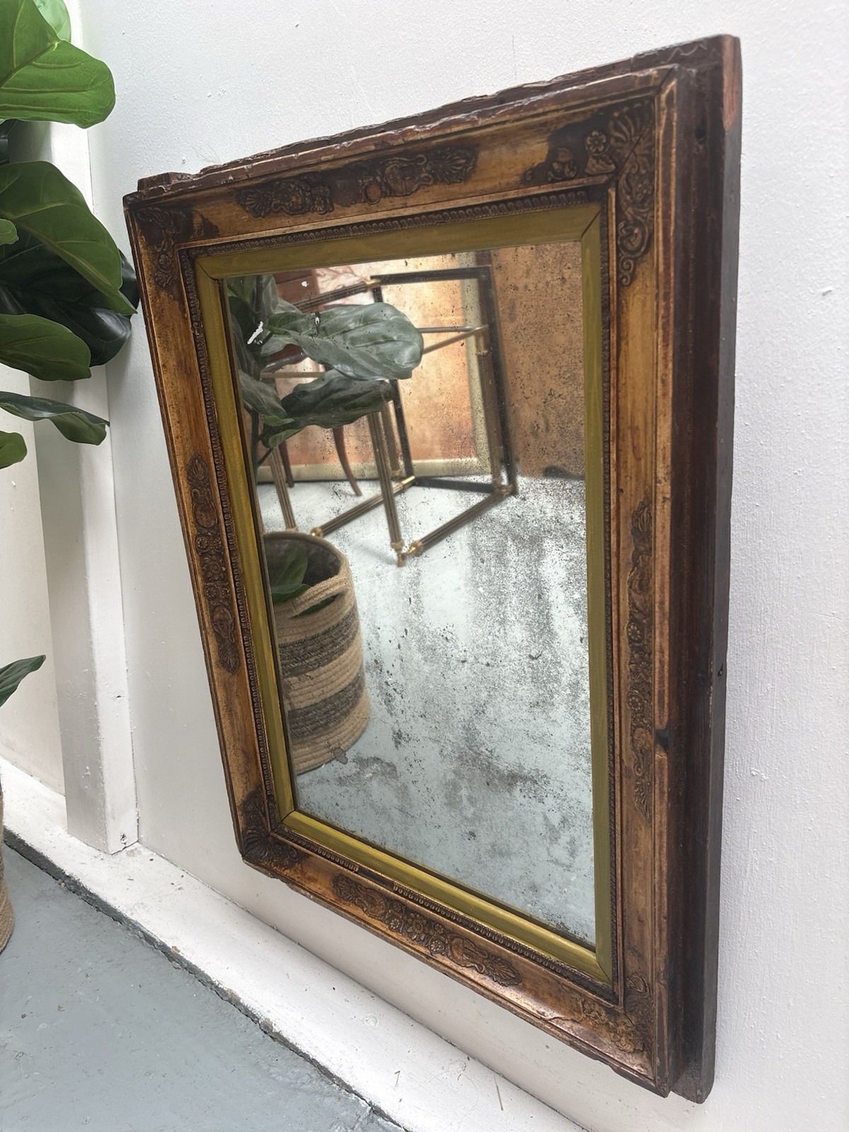 photo for sale 19th Century Antique French Empire Featuring Heavily Foxed Plate Mirror