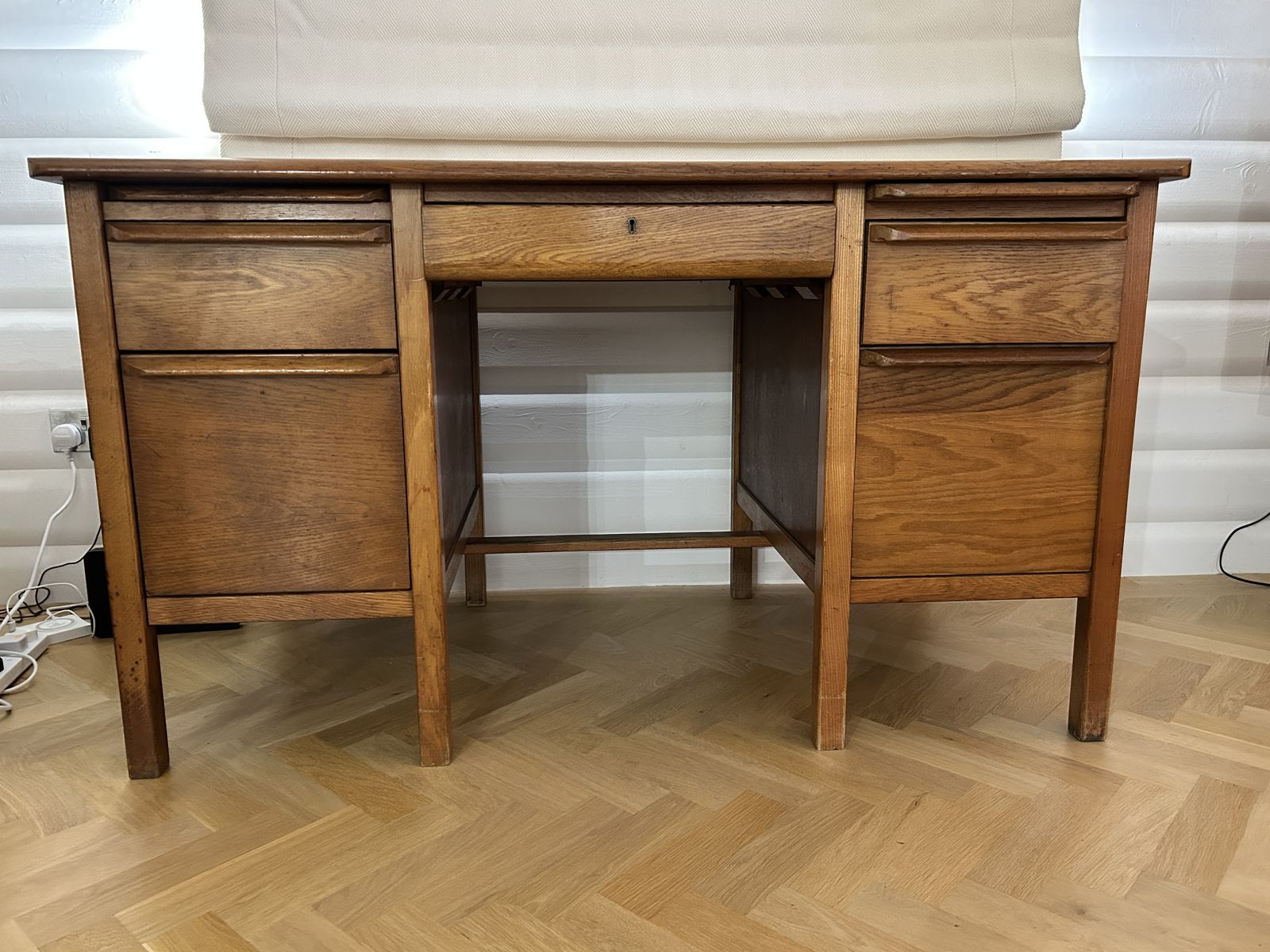 Antique Wooden Teacher Desk photo vintage