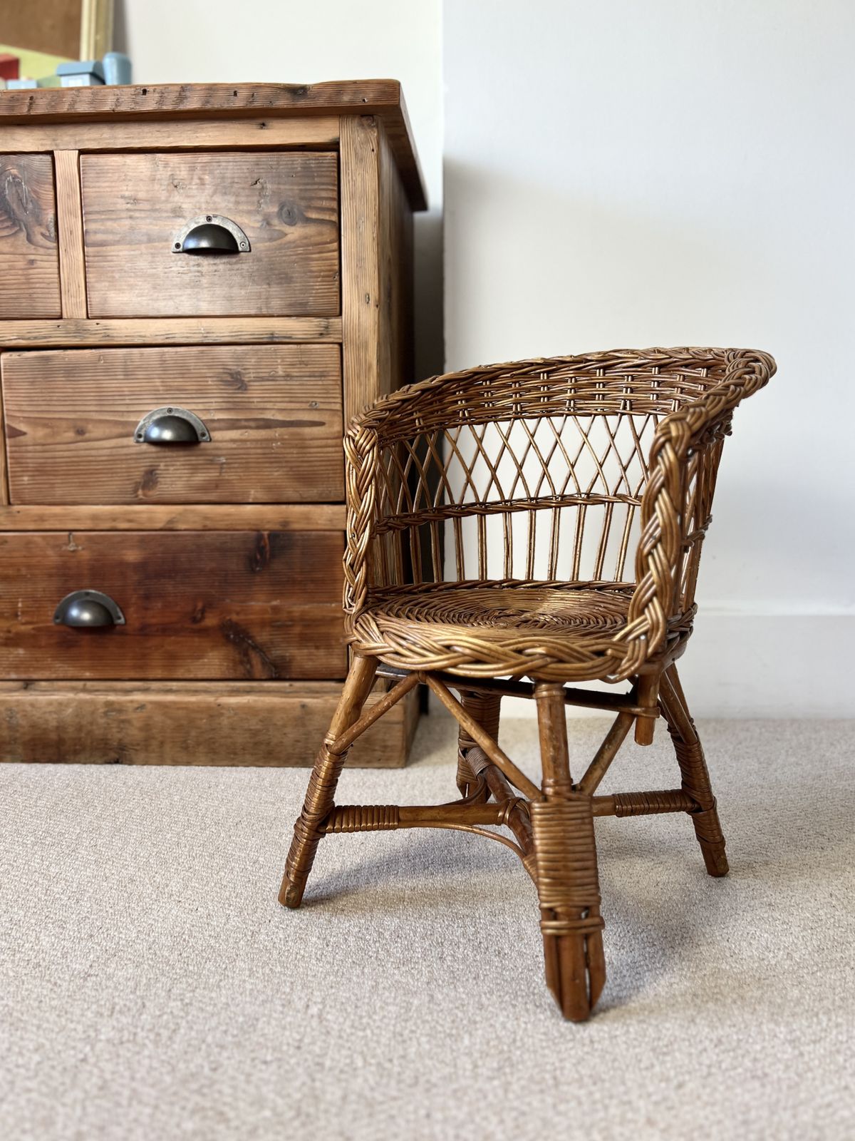 Vintage Rattan Woven Wicker Children's Chair photo Furniture