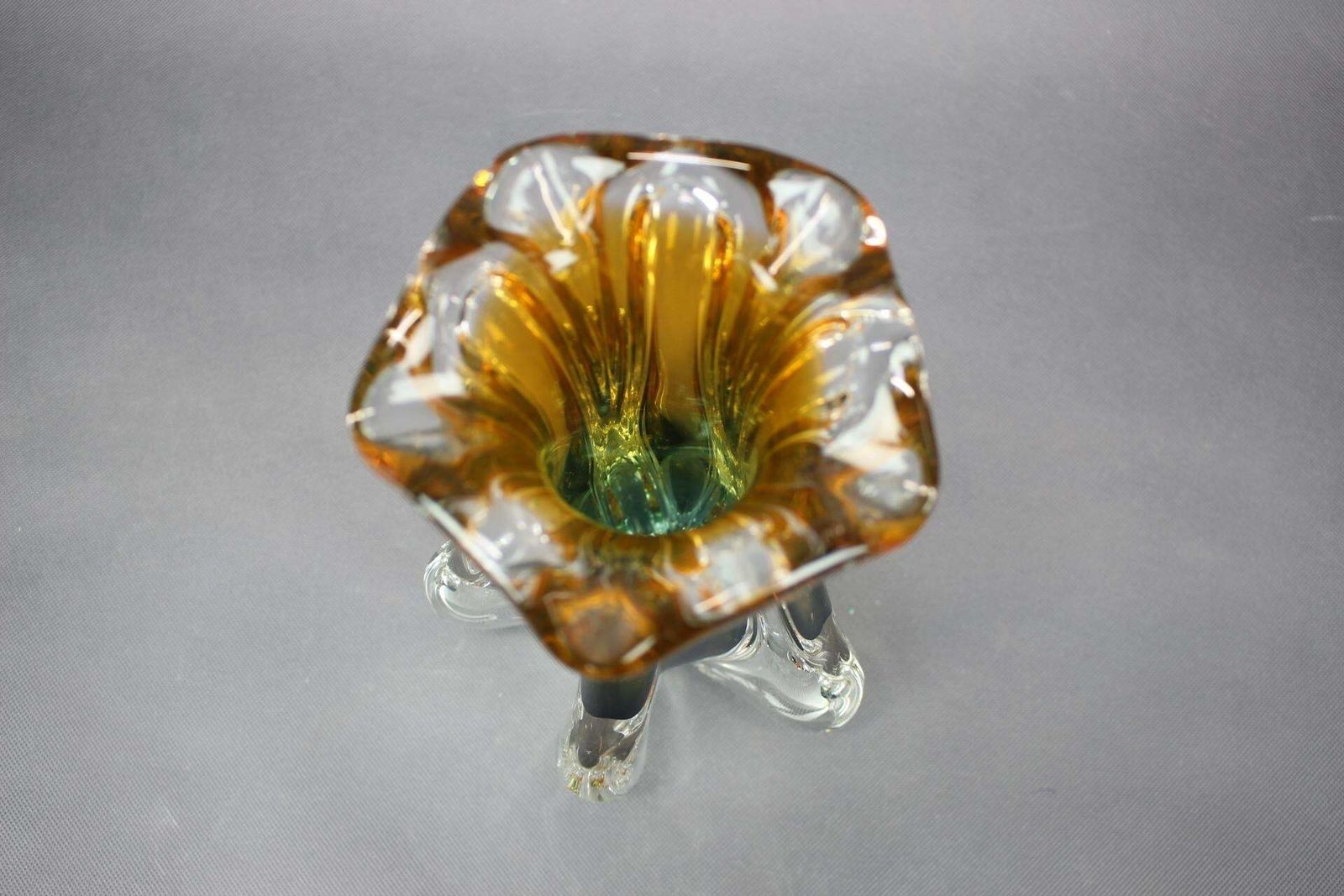 Mid-Century amber en groene kunstglazen vaas van Josef Hospodka, jaren 1960 photo Woonaccessoires