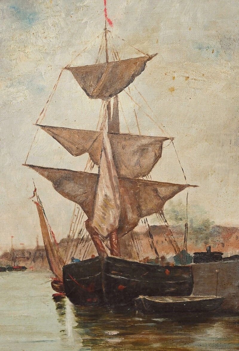 Painting "Sailboat On A Calm Sea", Oil On Canvas – Late 19th Century photo buy