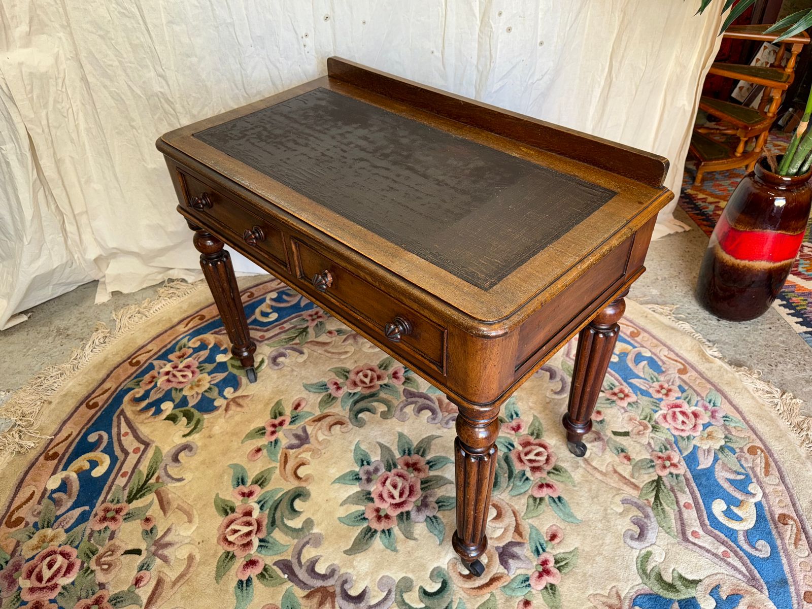 Antique Mahogany Leather Topped Desk Ladies Vanity Table photo for sale