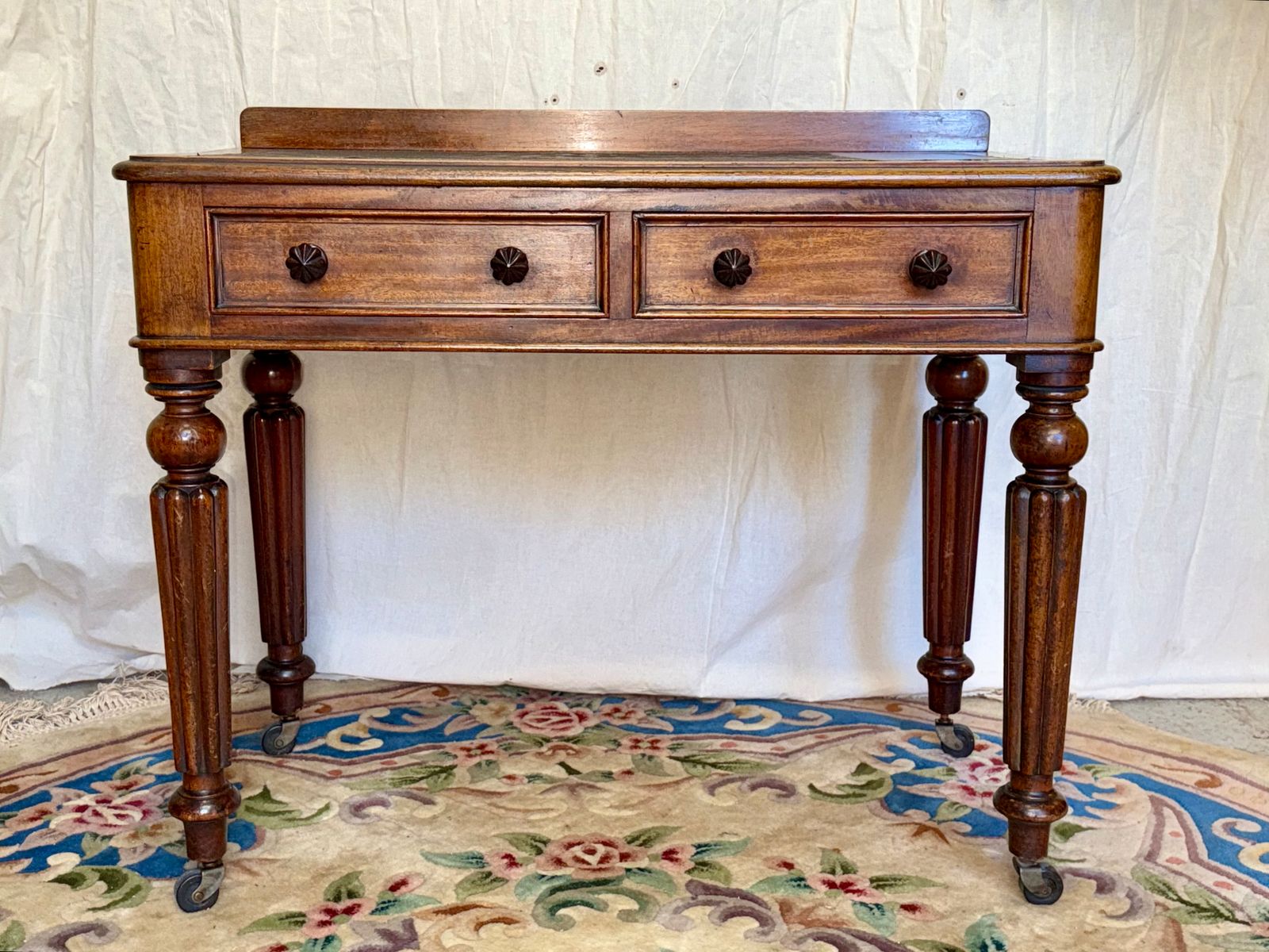 photo for sale Antique Mahogany Leather Topped Desk Ladies Vanity Table