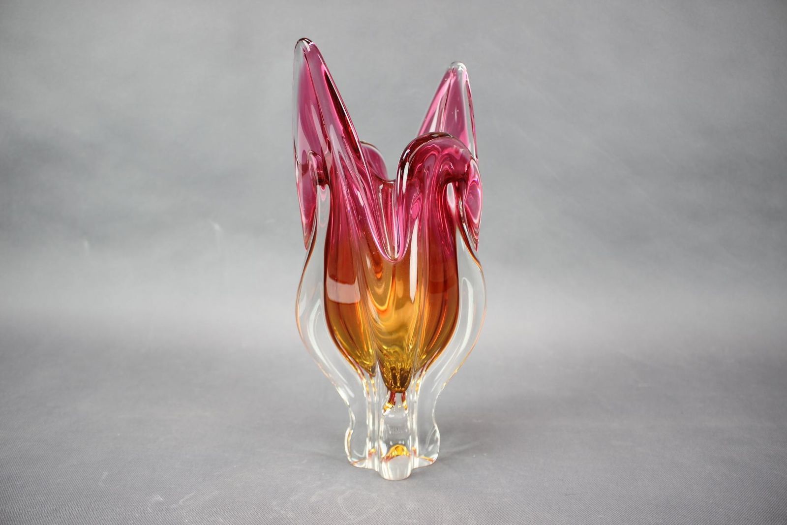 Mid Century Pink And Amber Art Glass Vase By Josef Hospodka, 1960s photo for sale