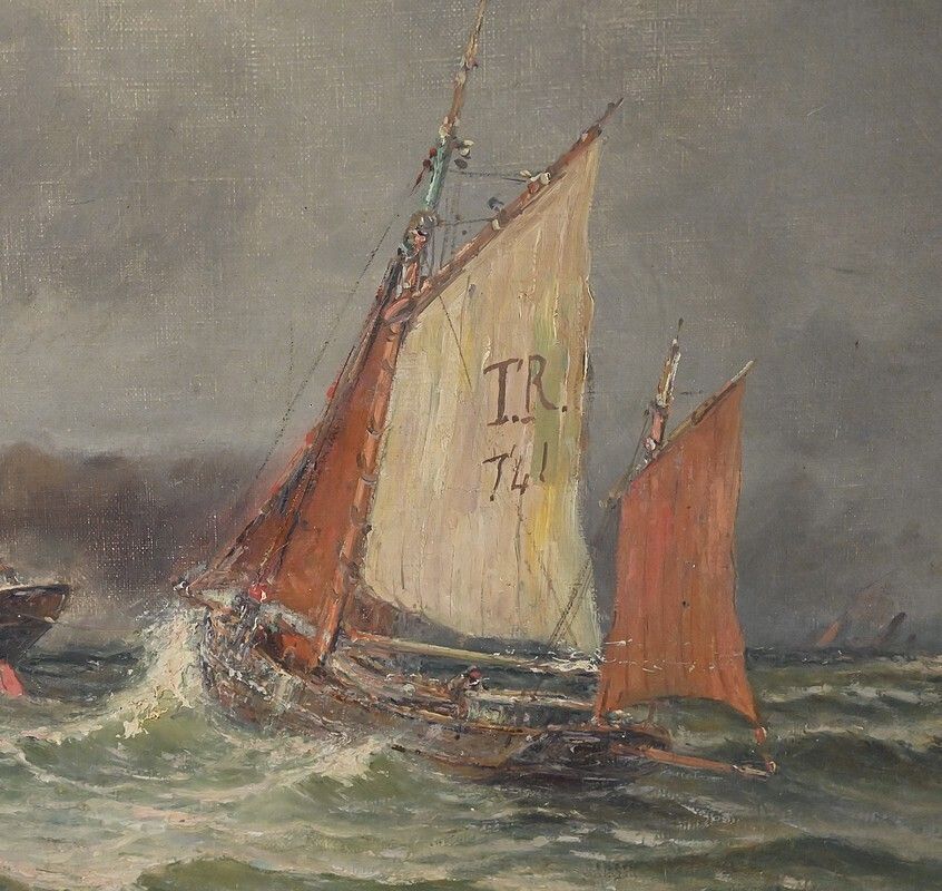 photo furniture Painting "Entrance To The Port By Rough Seas", Oil On Canvas, Signed C. Demont – Early 20th Century