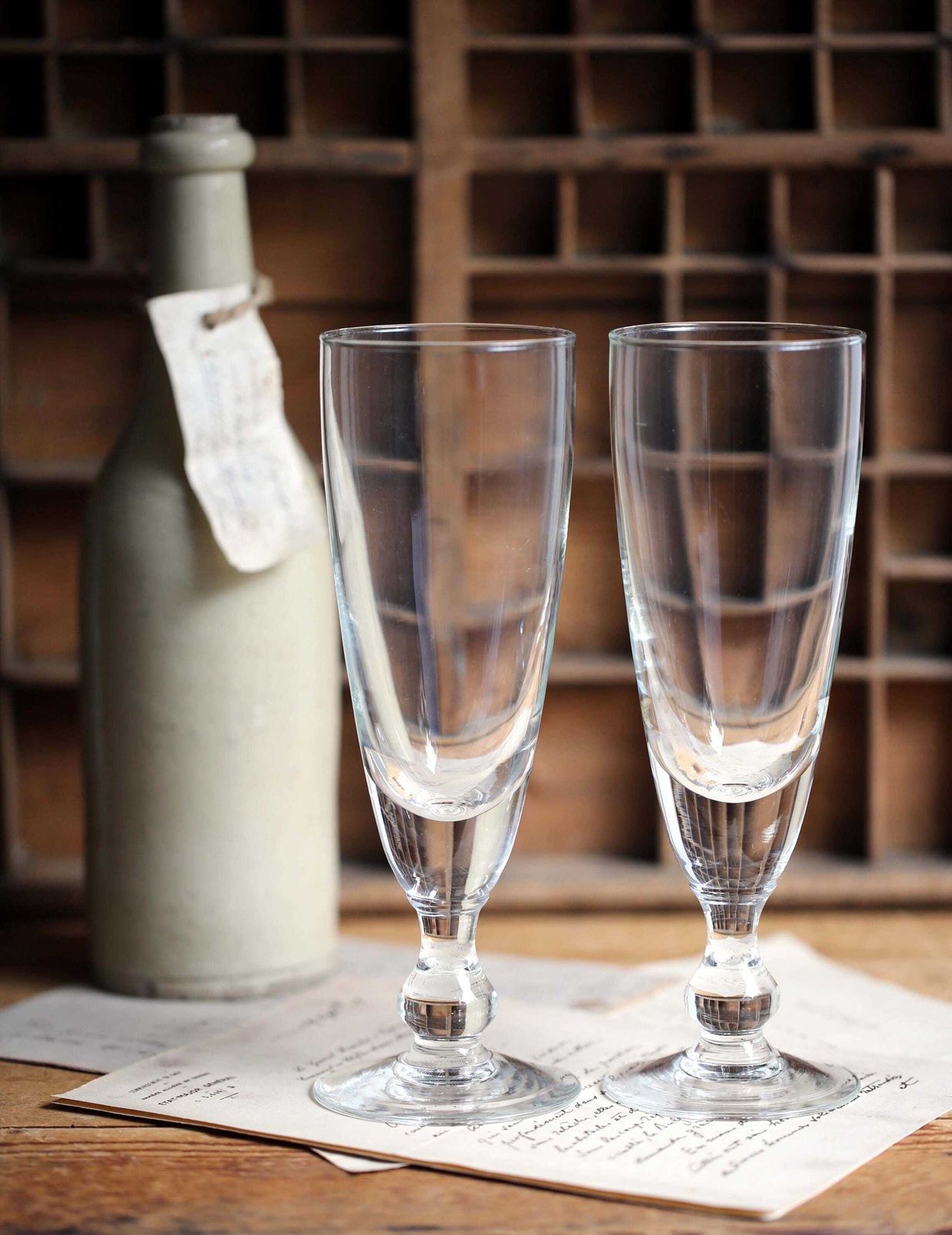 Pair Of Large Antique French Beer Glasses Handblown Glass Large Mazagrans photo furniture