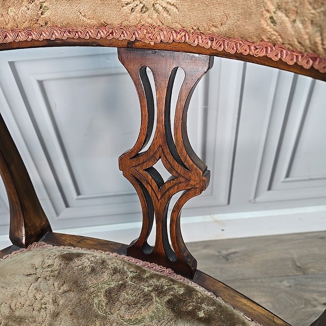 photo furniture Antique Inlaid Armchair Edwardian Bedroom Chair Upholstered Wooden Elbow Seat