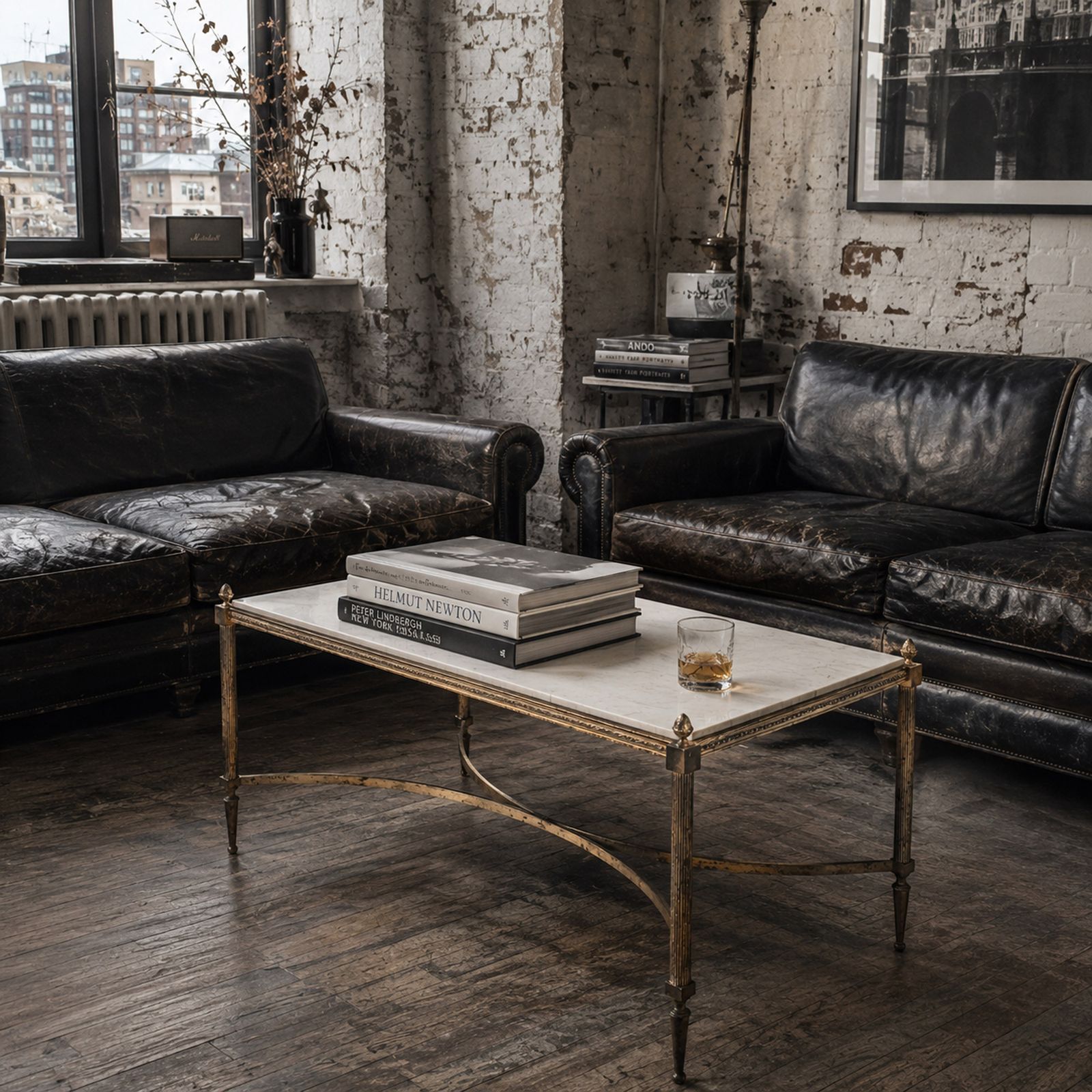 Early 20th Century Masion Ramsay Marble & Brass Coffee Table photo furniture