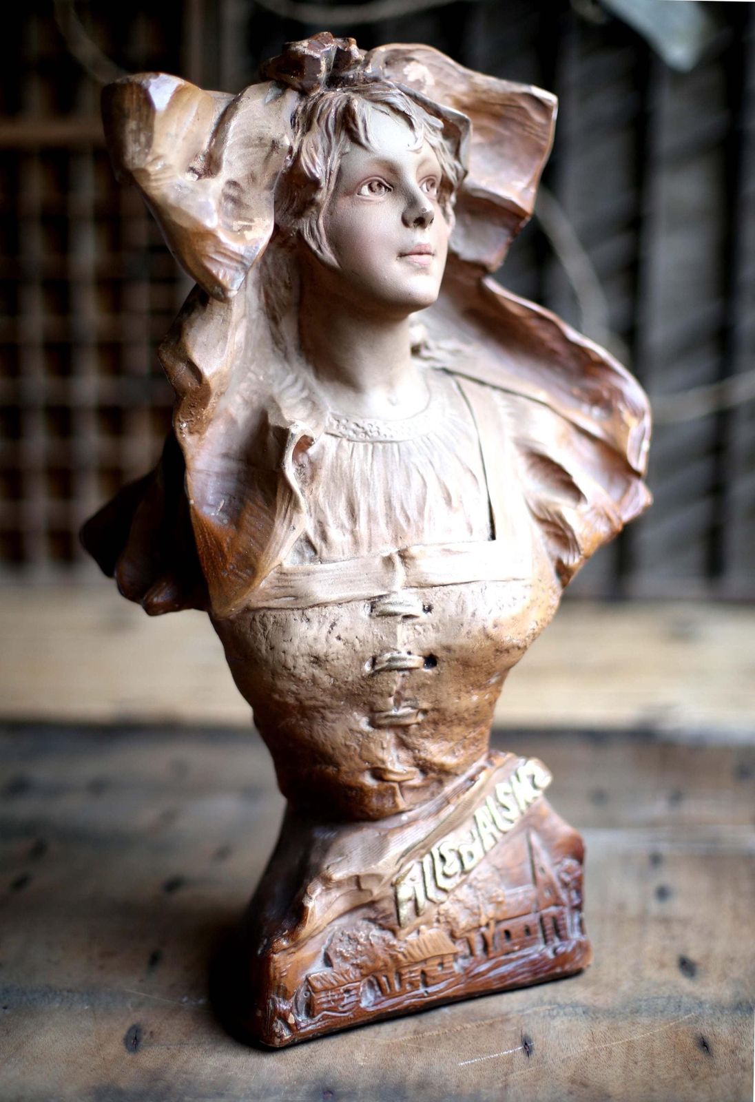 Art Nouveau Statue Of A Lady Antique Bust Chalkware Young Woman C.1900 photo Art