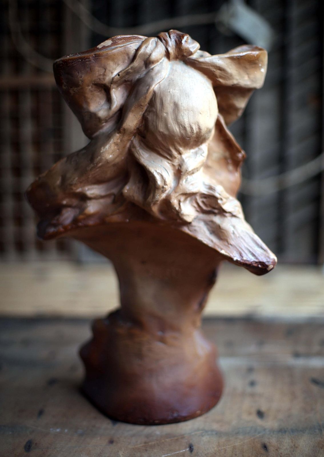 Art Nouveau Statue Of A Lady Antique Bust Chalkware Young Woman C.1900 photo vinterior