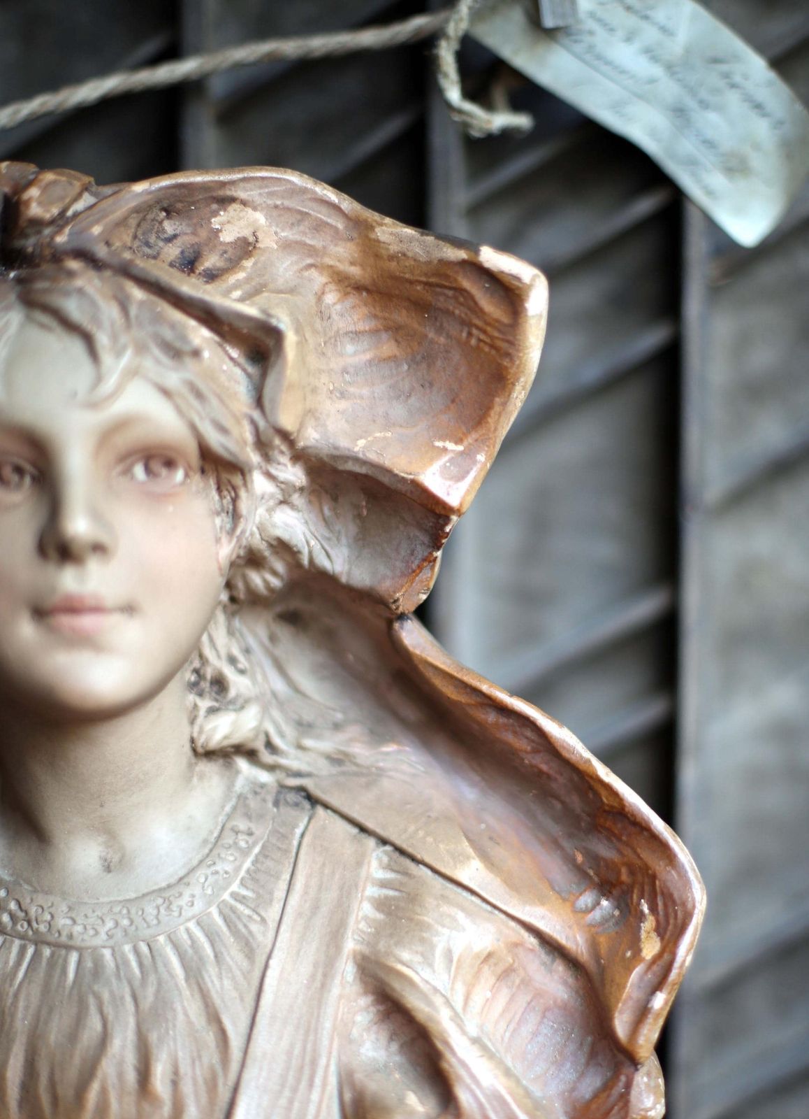 Art Nouveau Statue Of A Lady Antique Bust Chalkware Young Woman C.1900 photo vintage