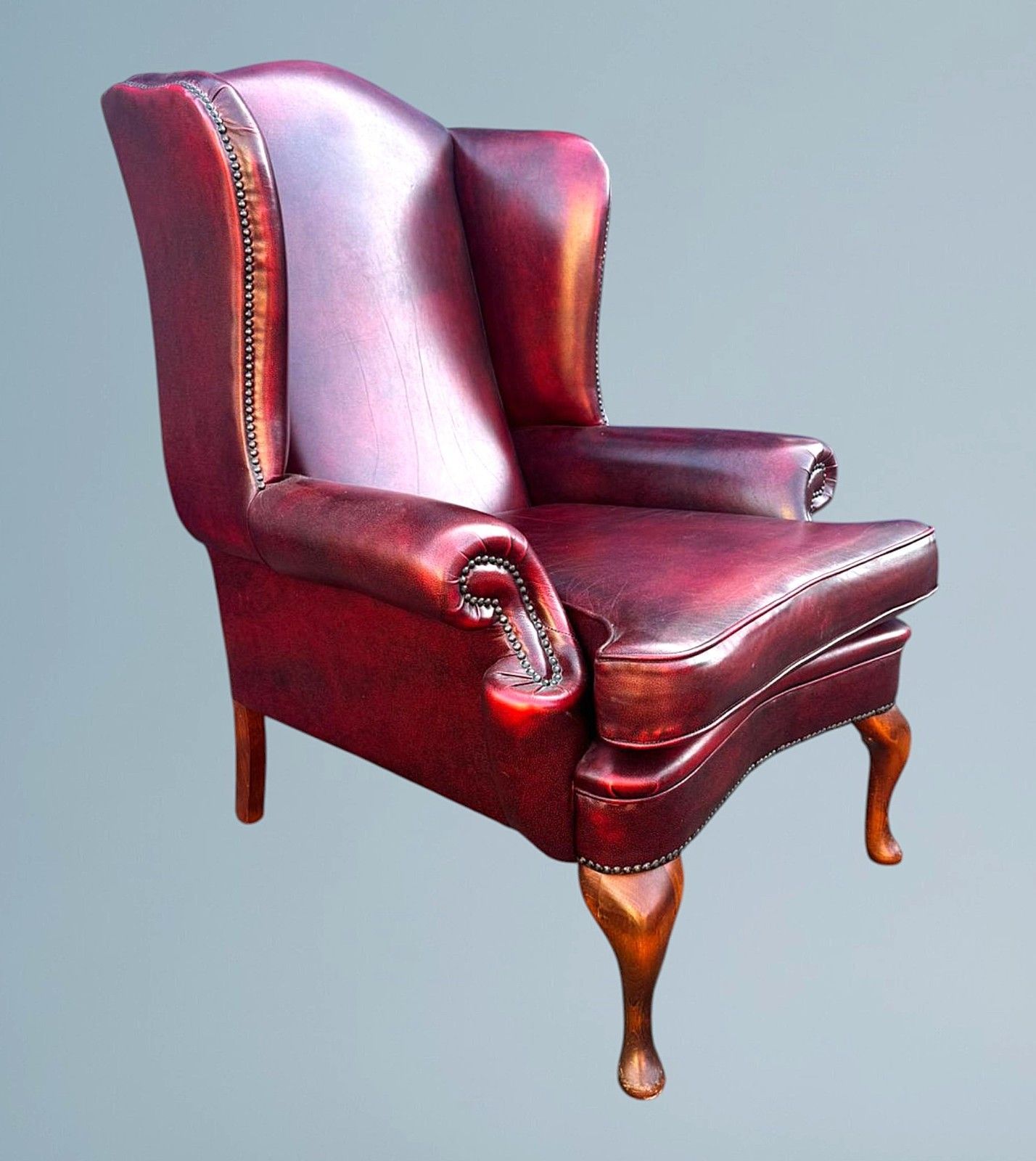 Queen Anne High Back Chesterfield Leather Armchair photo for sale