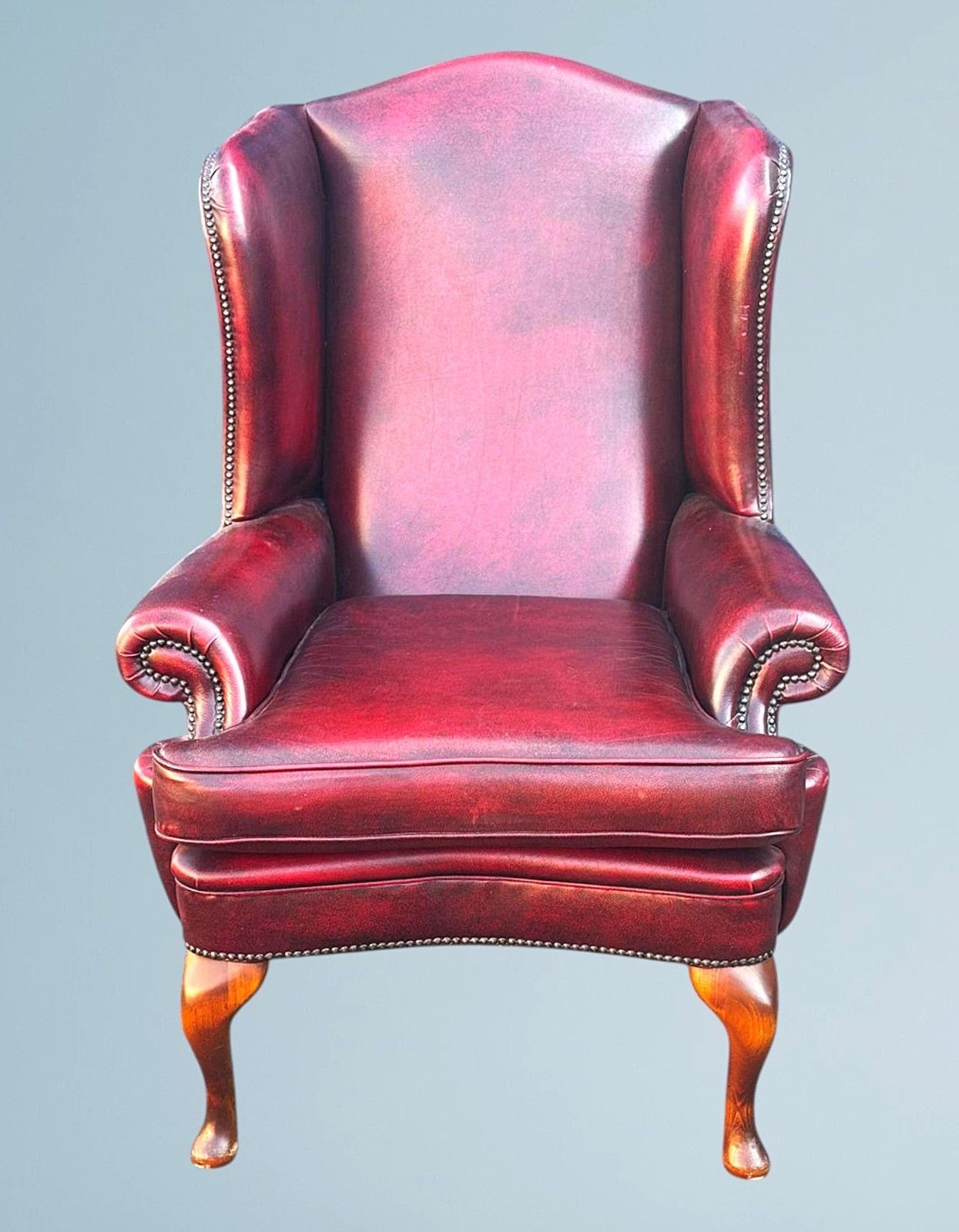 Queen Anne High Back Chesterfield Leather Armchair photo vintage