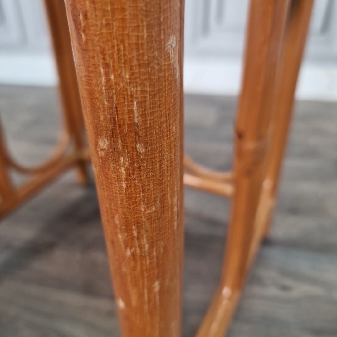 52.0 Vintage Rattan Side Table Cane Top Wicker Lamp Occasional Boho Bamboo Style photo