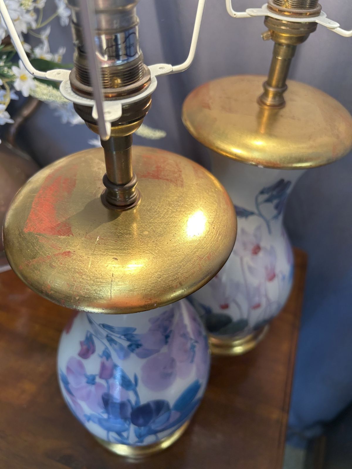 Pair Of Vintage Chinese Porcelain Lamps Floral Table Lights White Lamps photo 150.0