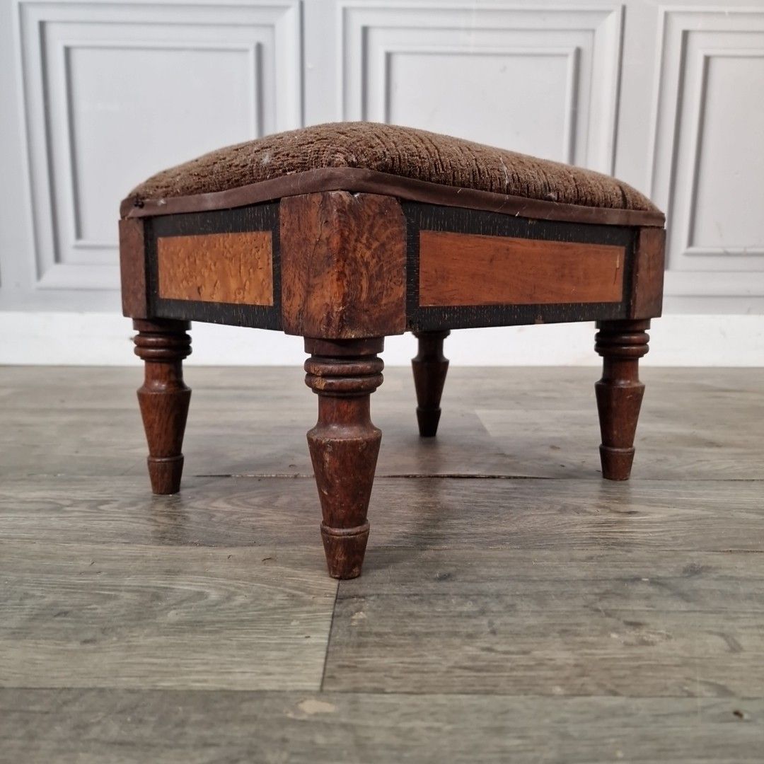 Vintage Small Foot Stool Upholstered Oak Bench Arts & Crafts Style Wooden photo for sale