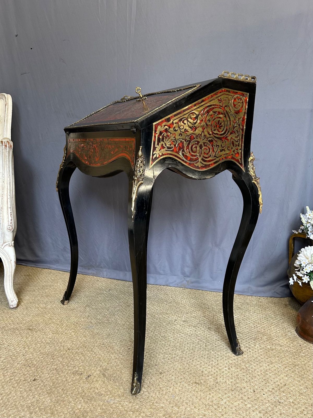 Antique Ladies French Boulle Writing Desk Bureau photo vinterior