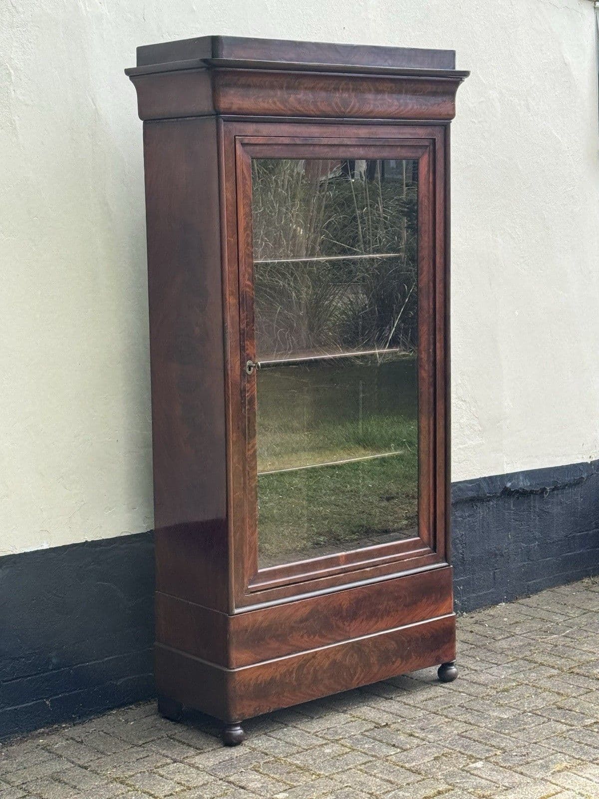 Furniture Antique Glazed Armoire Display Cabinet French Oak Dark Burle Walnut Exterior photo