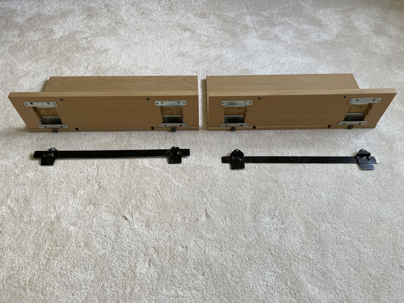 Pair Of Mid Century Tapley Light Oak Floating Shelves With Mounting Brackets photo for sale
