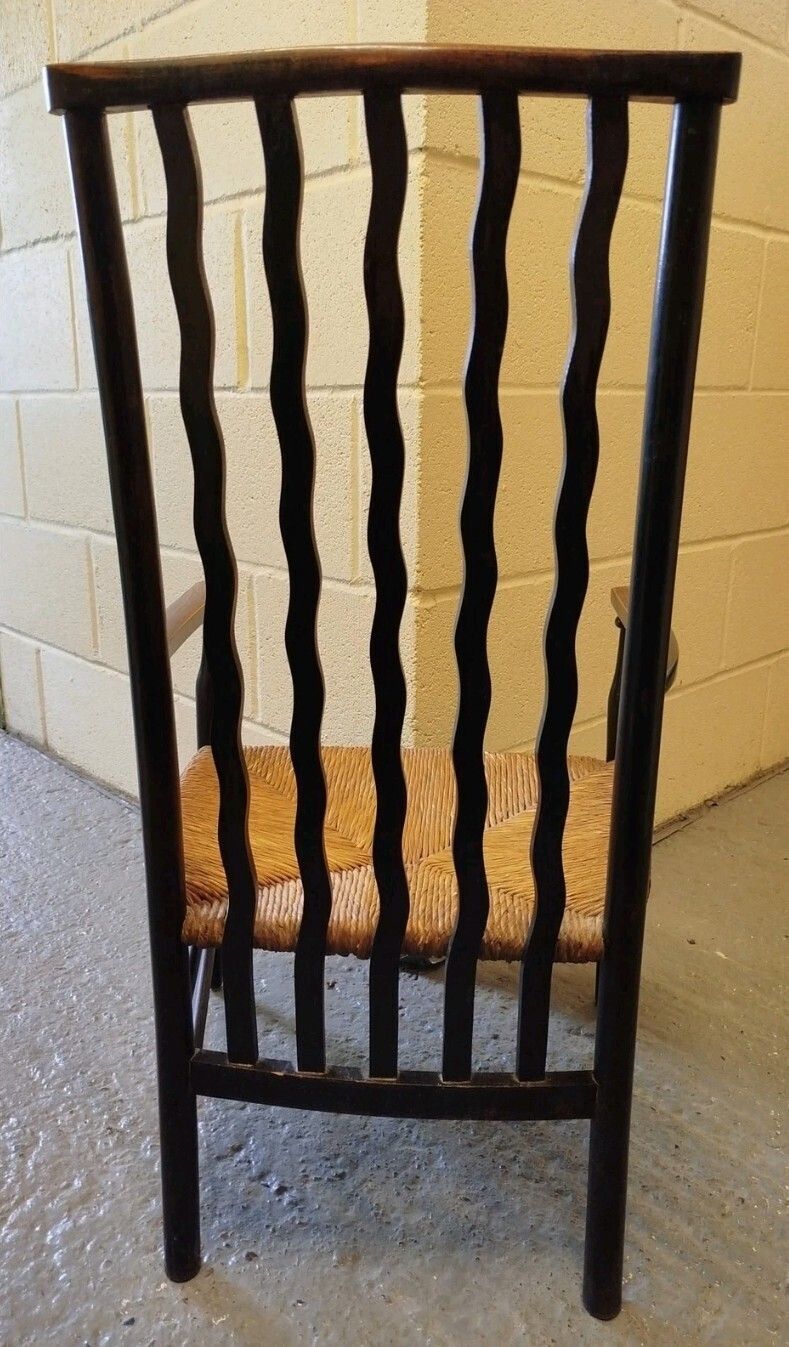 Liberty & Co Arts & Crafts Rush Seat Armchair With Wavy Splats C.1900 photo 475.0