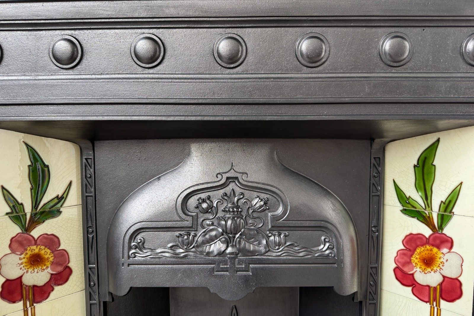 Edwardian Cast Iron Tiled Fireplace Circa 1902. Large Antique Reclaimed Restored photo Home Fixtures