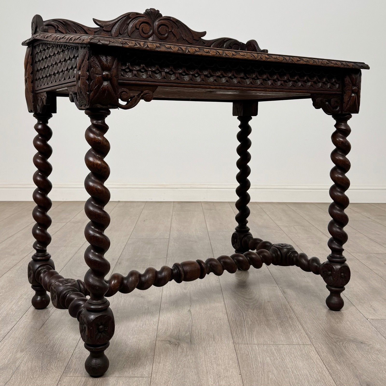 Antique 19th Century Victorian Carved Oak Writing Table ( Af 5800 ) photo vintage