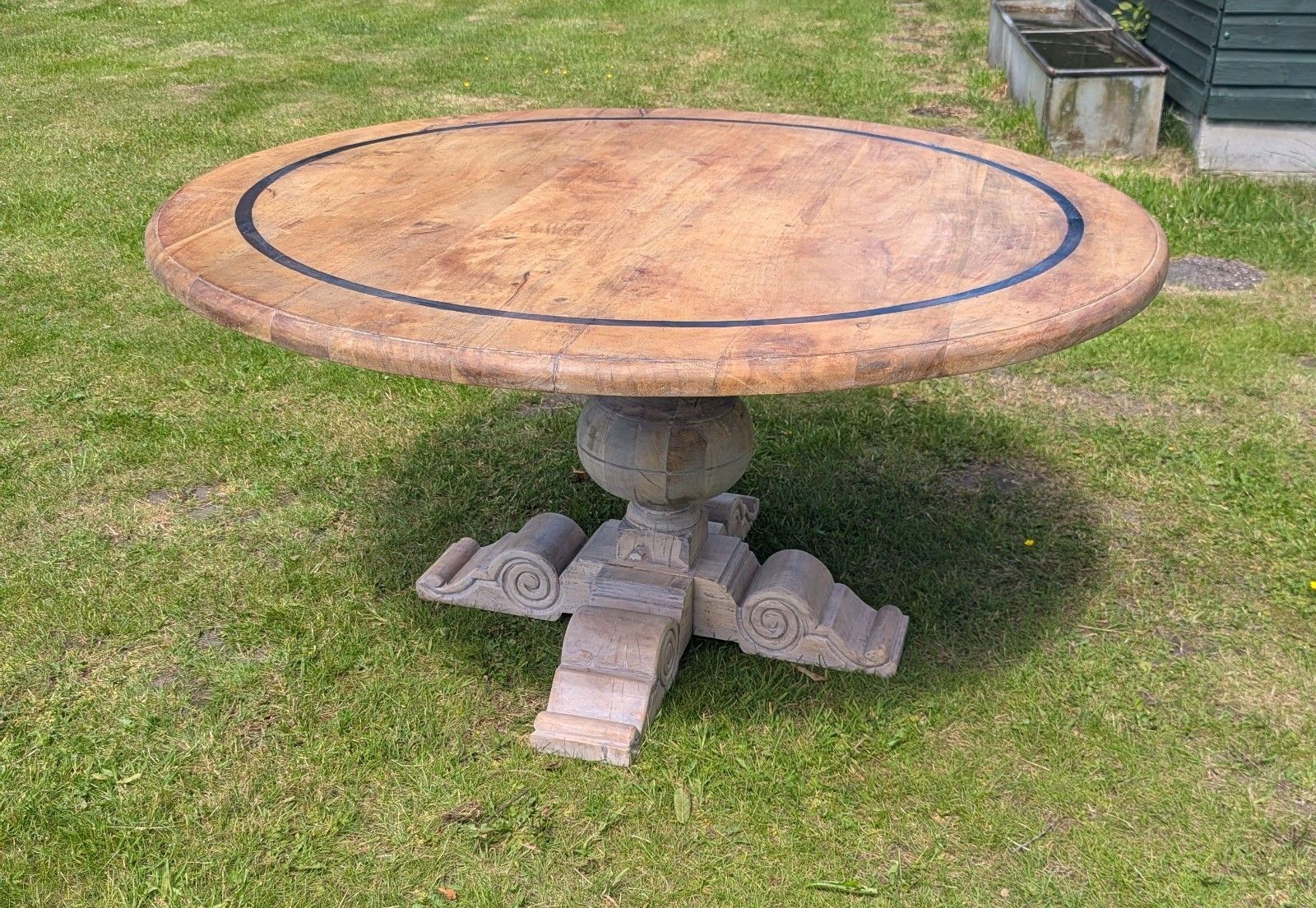 Large Vintage Acacia Wood Round Pedestal Table Delivery Available 0334. photo for sale