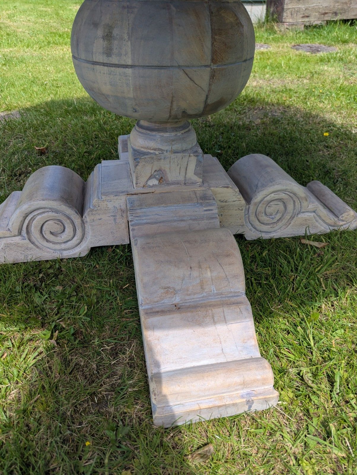 photo furniture Large Vintage Acacia Wood Round Pedestal Table Delivery Available 0334.