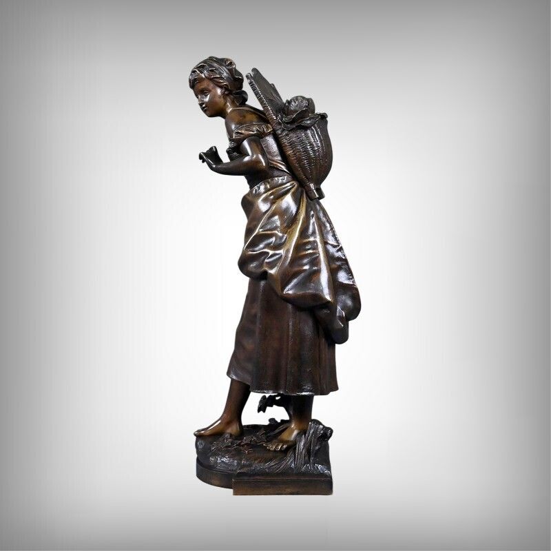 Bronze "Young Girl With A Basket" Signed E. Bouret – Late 19th Century photo furniture