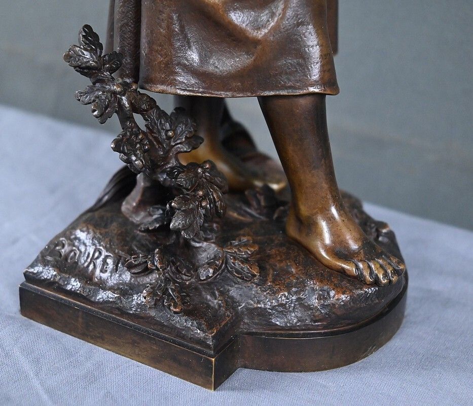 Art Bronze "Young Girl With A Basket" Signed E. Bouret – Late 19th Century photo