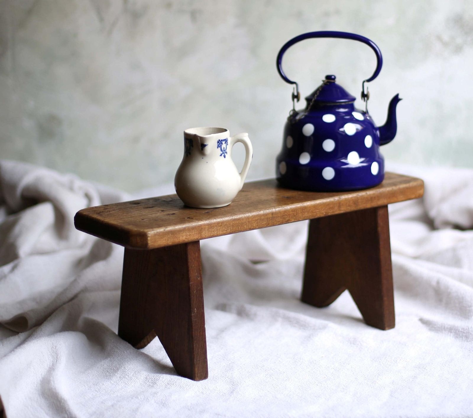 Primitive French Wooden Bench Low Stool Rustic Wooden Table Riser Antique Footstool