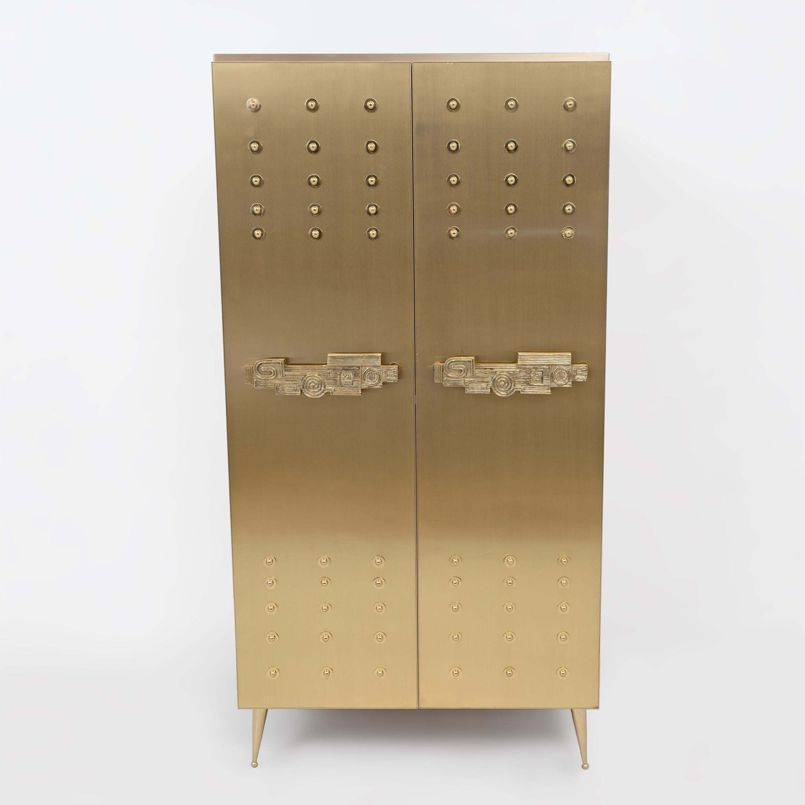 Italian Brass Bar Cabinet With Sculptural Cast Brass Handles photo furniture