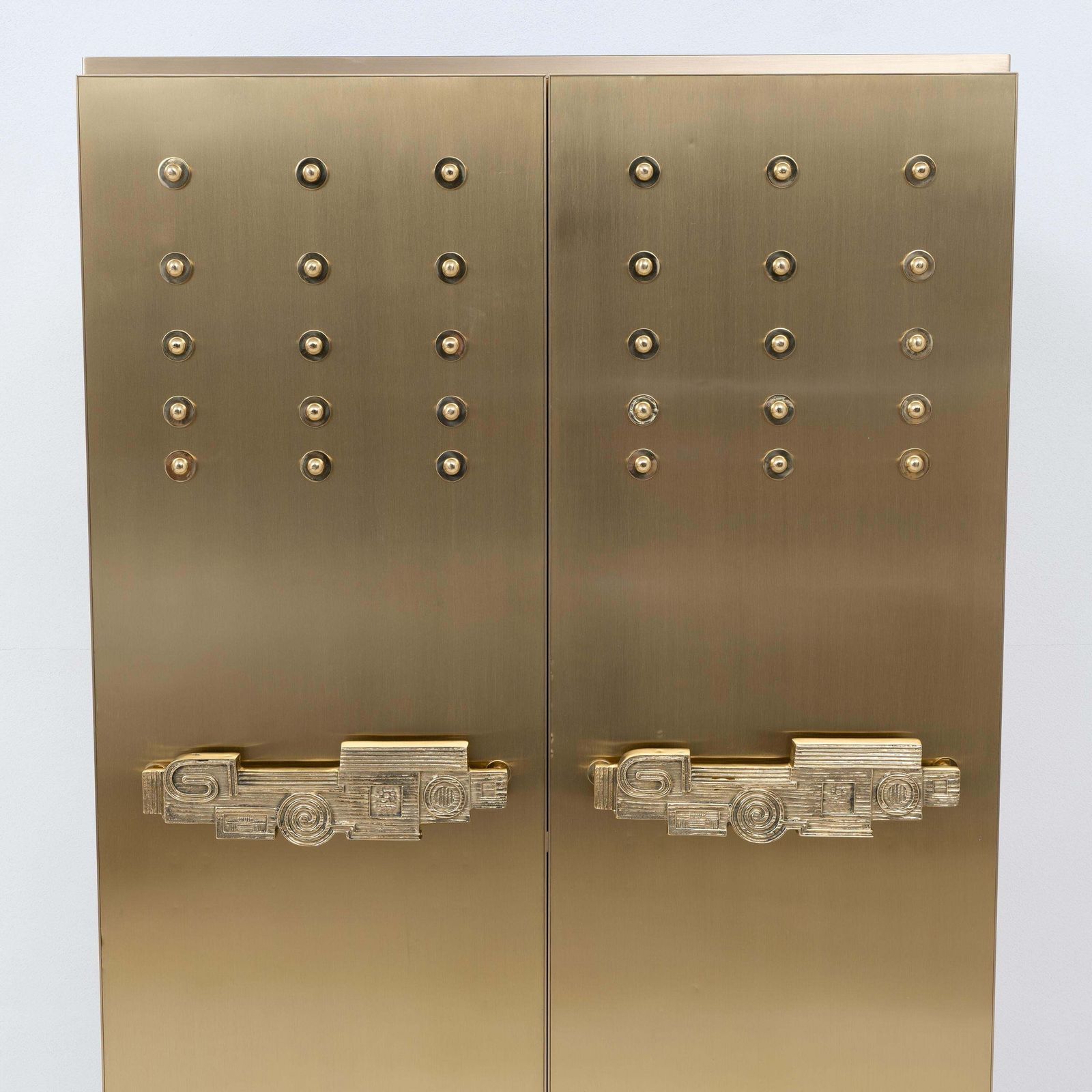 Italian Brass Bar Cabinet With Sculptural Cast Brass Handles photo Furniture