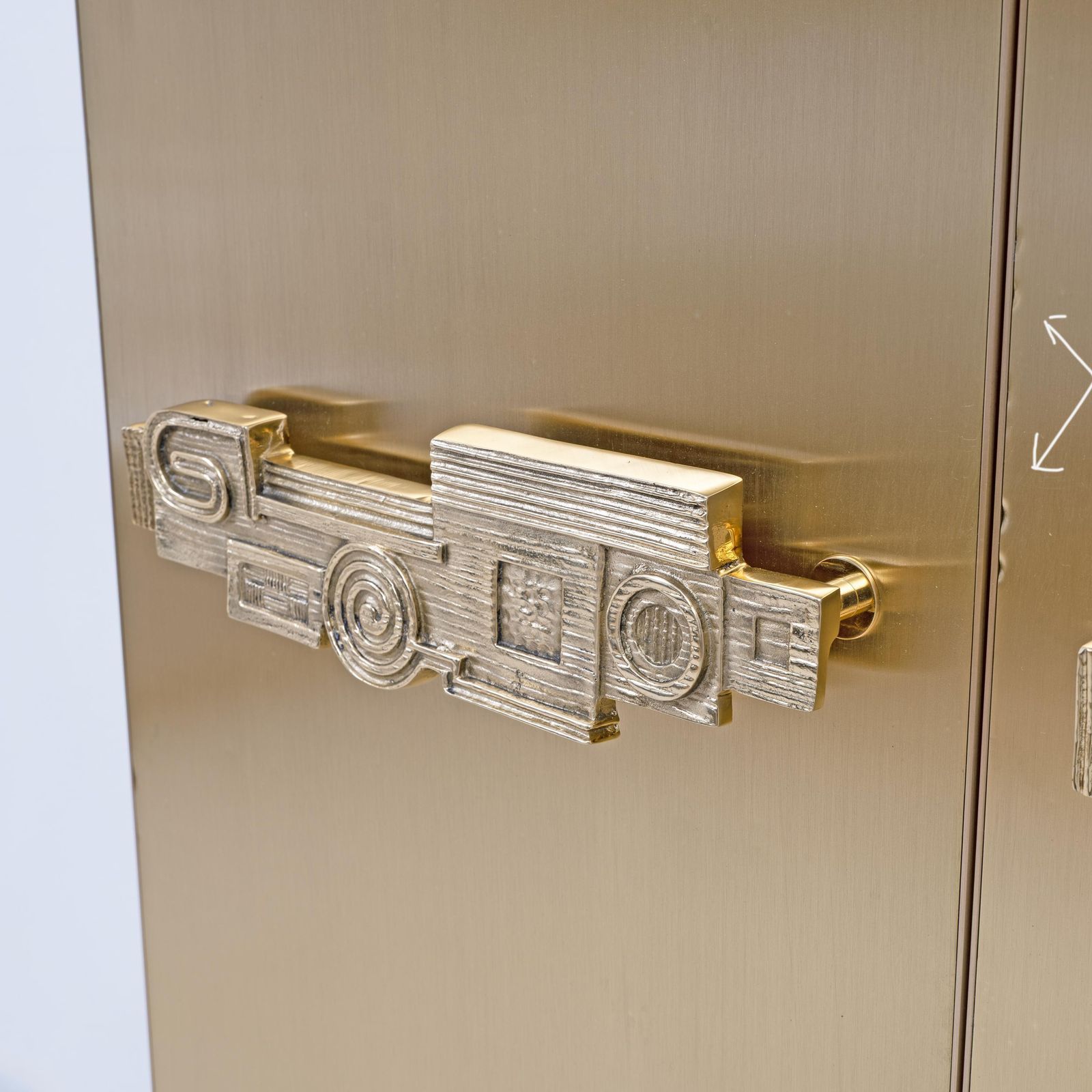 Italian Brass Bar Cabinet With Sculptural Cast Brass Handles photo buy