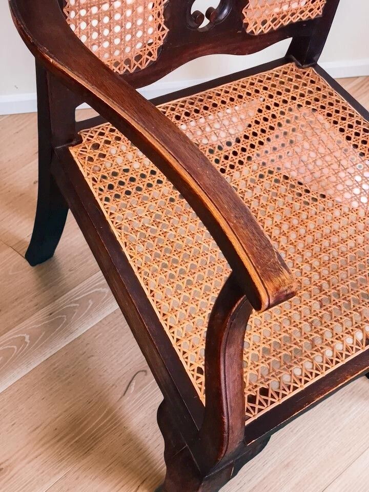 Antique Victorian Queen Anne Style Chair Walnut And Cane