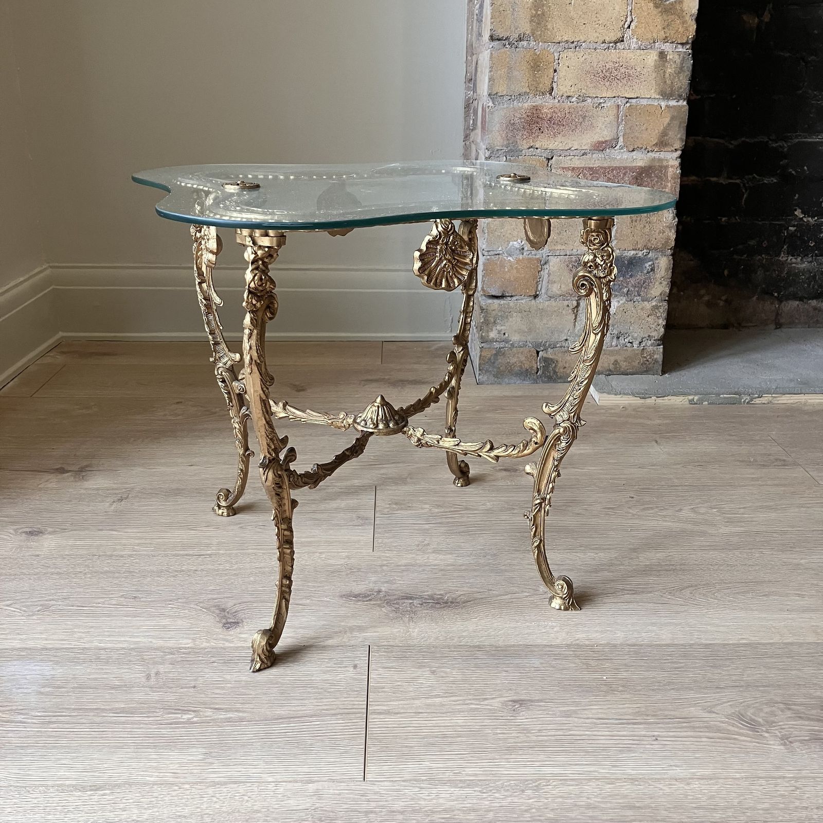 An Antique French Brass And Glass Side Table