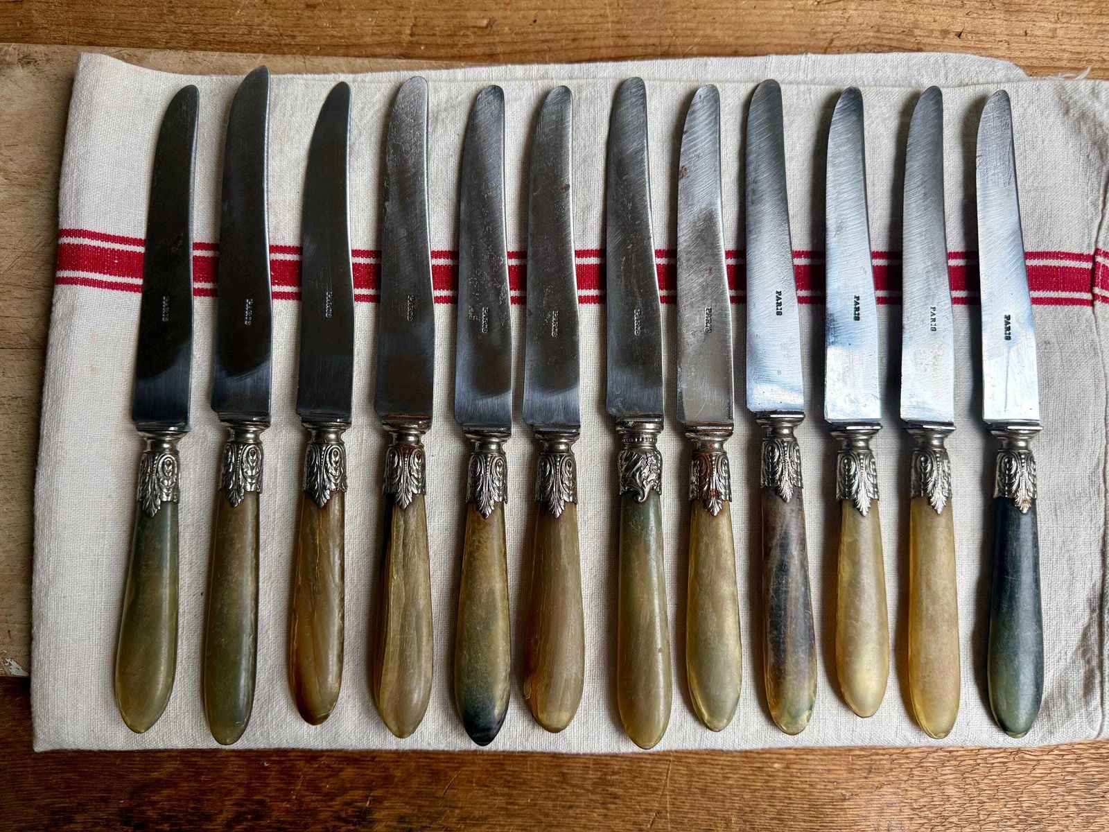 Set Of 12 French Table Knives Baroque Cutlery Flatwear Paris Steel Blades photo furniture