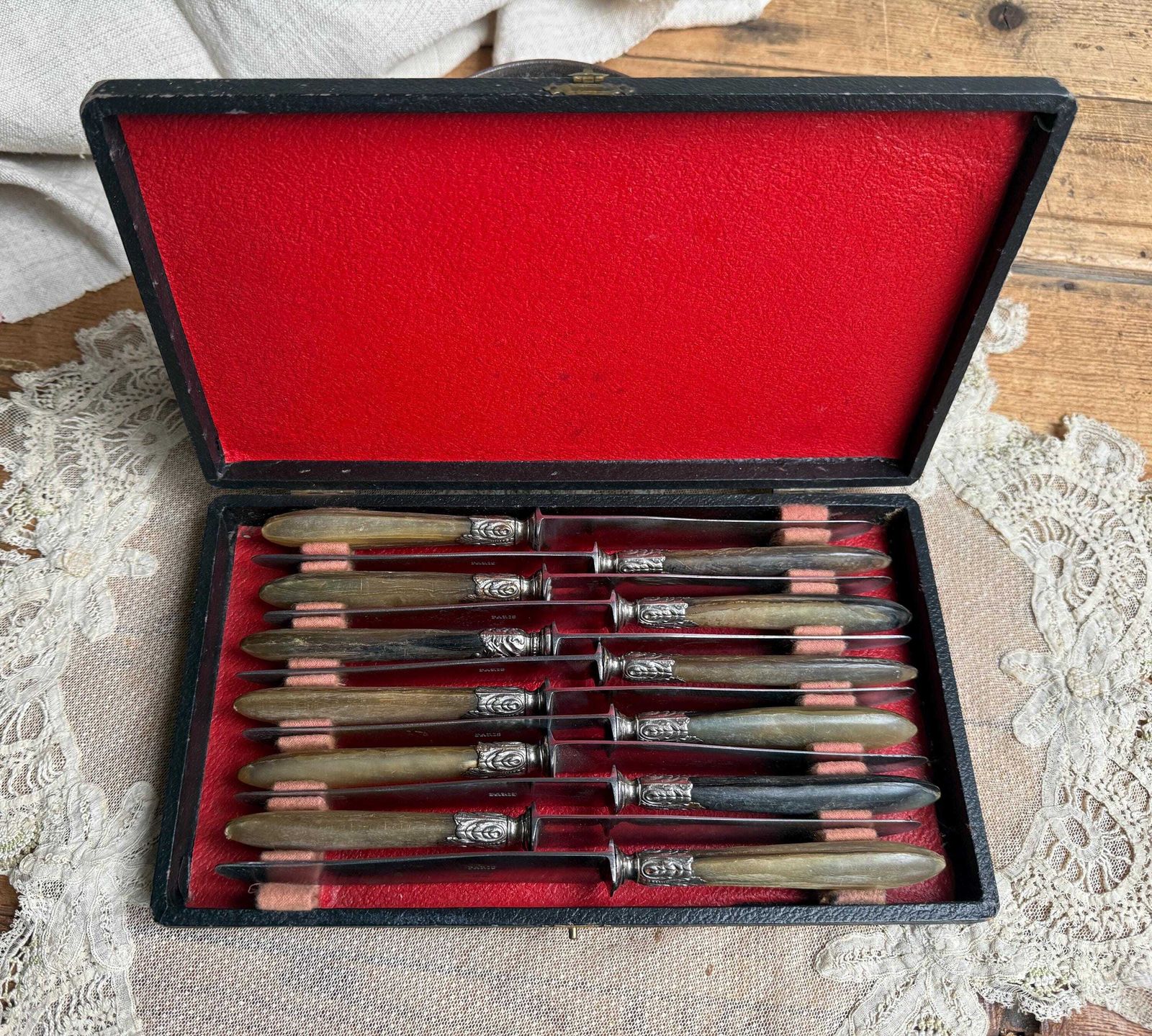 Set Of 12 French Table Knives Baroque Cutlery Flatwear Paris Steel Blades photo buy