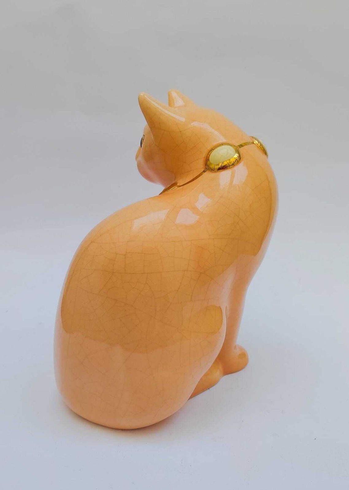 Grand Chat Emaux De Longwy France Design Pink Cat Ceramic Cat Vintage Decorated Midcentury photo for sale