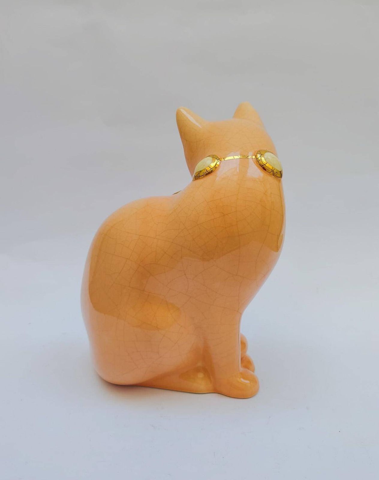 Grand Chat Emaux De Longwy France Design Pink Cat Ceramic Cat Vintage Decorated Midcentury photo Art