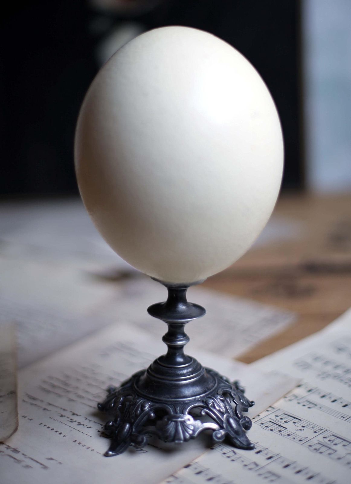 Antique Ostrich Egg And Pewter Display Stand Specimen For Cabinet Of Curiosities Rococo Style photo Home Decor