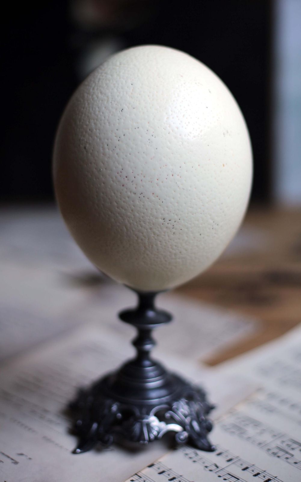 photo furniture Antique Ostrich Egg And Pewter Display Stand Specimen For Cabinet Of Curiosities Rococo Style