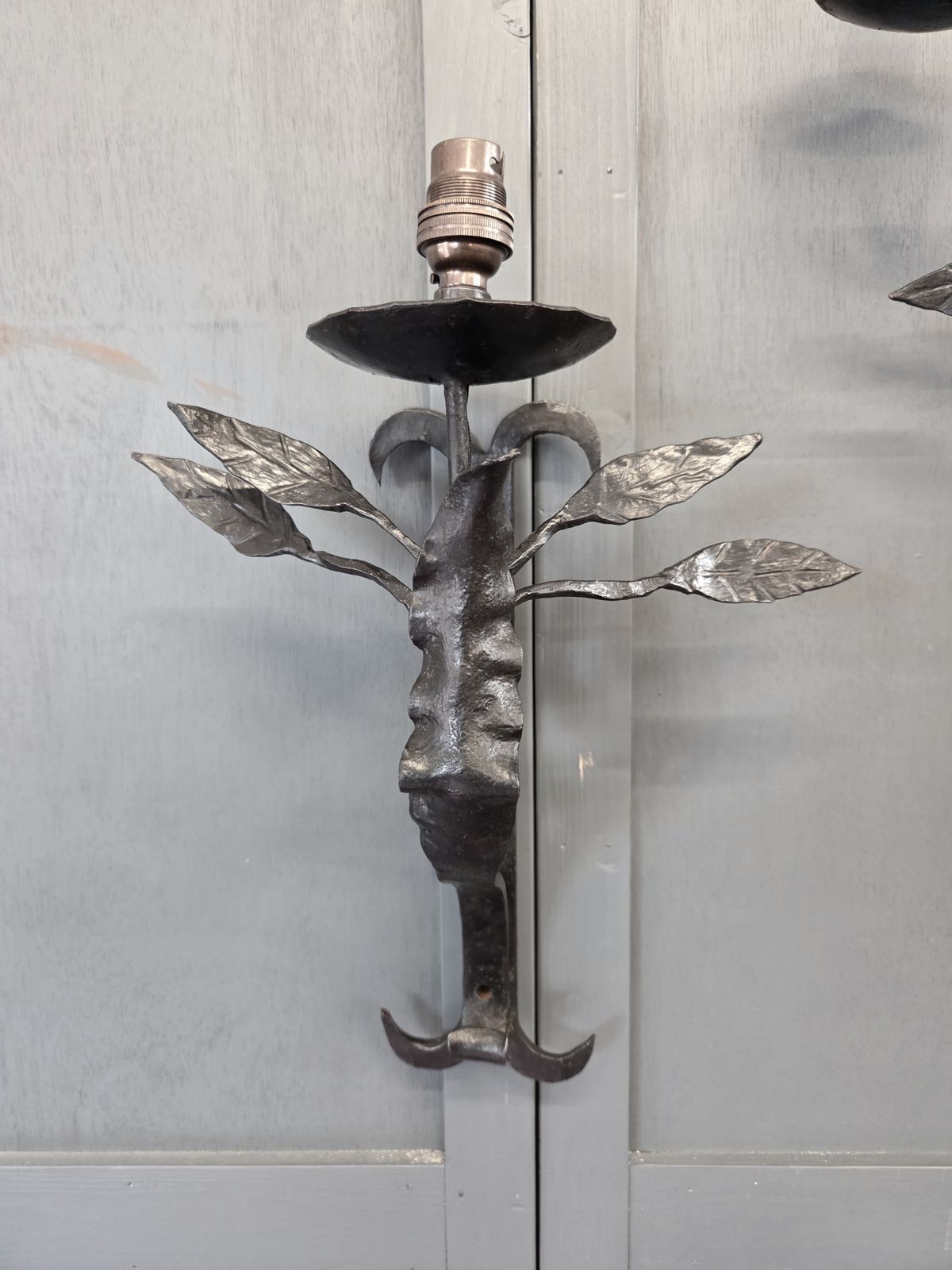 Trio Of Early 20th Century Arts & Crafts Style Wrought Iron Wall Sconces photo vintage