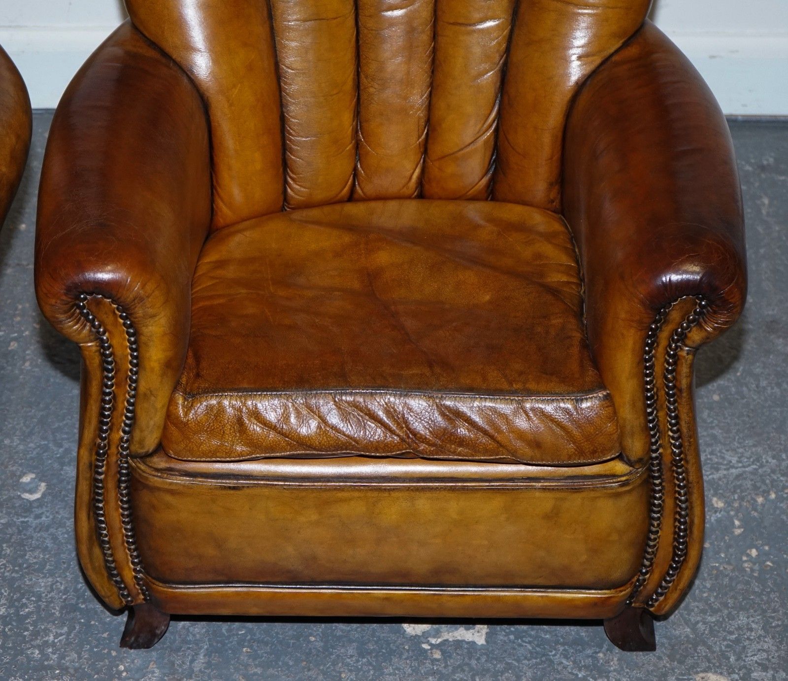 photo furniture Vintage Pair Of Art Deco Style Hand Dyed Leather Shell Arm Chairs