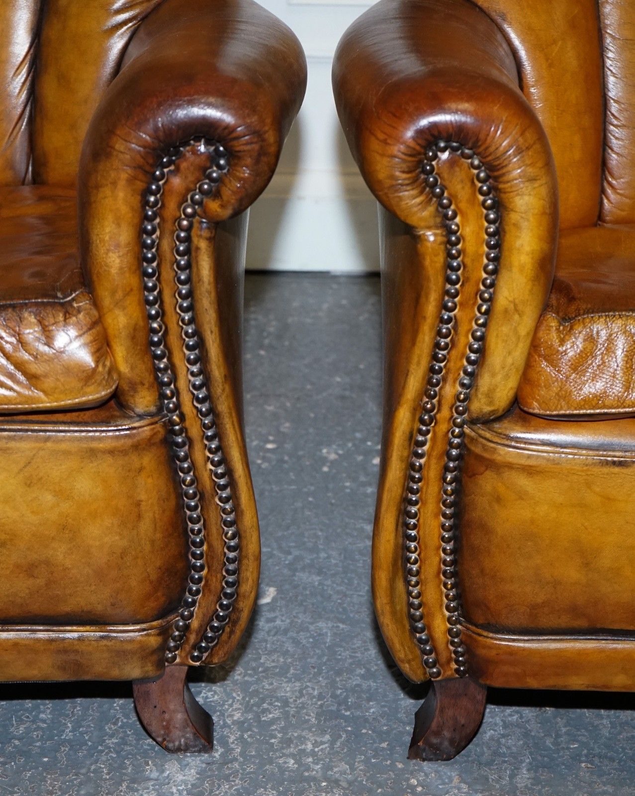 Furniture Vintage Pair Of Art Deco Style Hand Dyed Leather Shell Arm Chairs photo