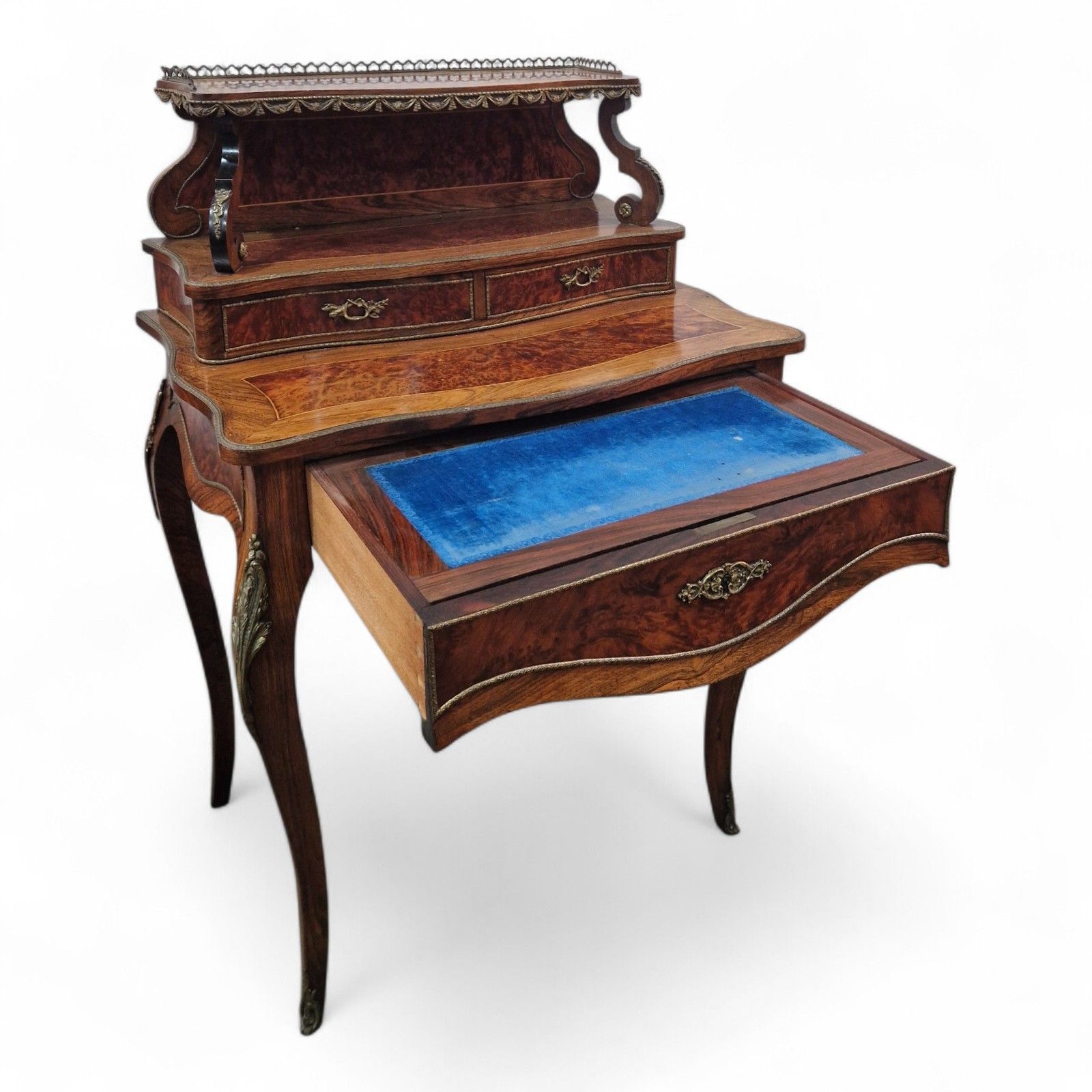 French Louis XV Revival Bonheur Du Jour Writing Desk Marquetry Antique Bureau photo furniture